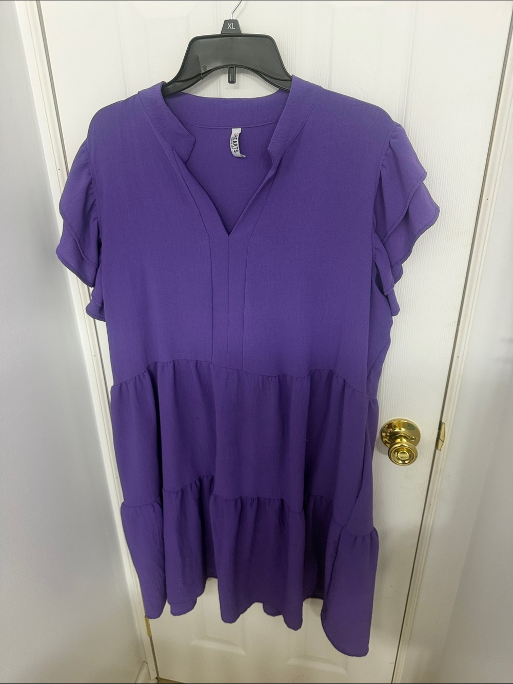 Tiered V-Neck Tunic Dress in Purple - Unknown Brand